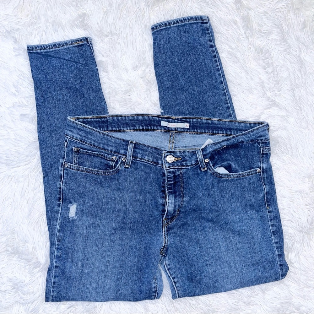 LEVI’S Women’s 711 Distressed Mid Rise Skinny Blue Denim Jeans Plus Size 33